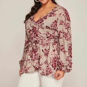 Plus Size Surplice Front Peplum Blouse